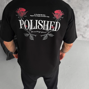 Erkek Kısa Kol Yazlık Tişört Bisiklet Yaka Baskılı Oversize T-Shirt – Siyah