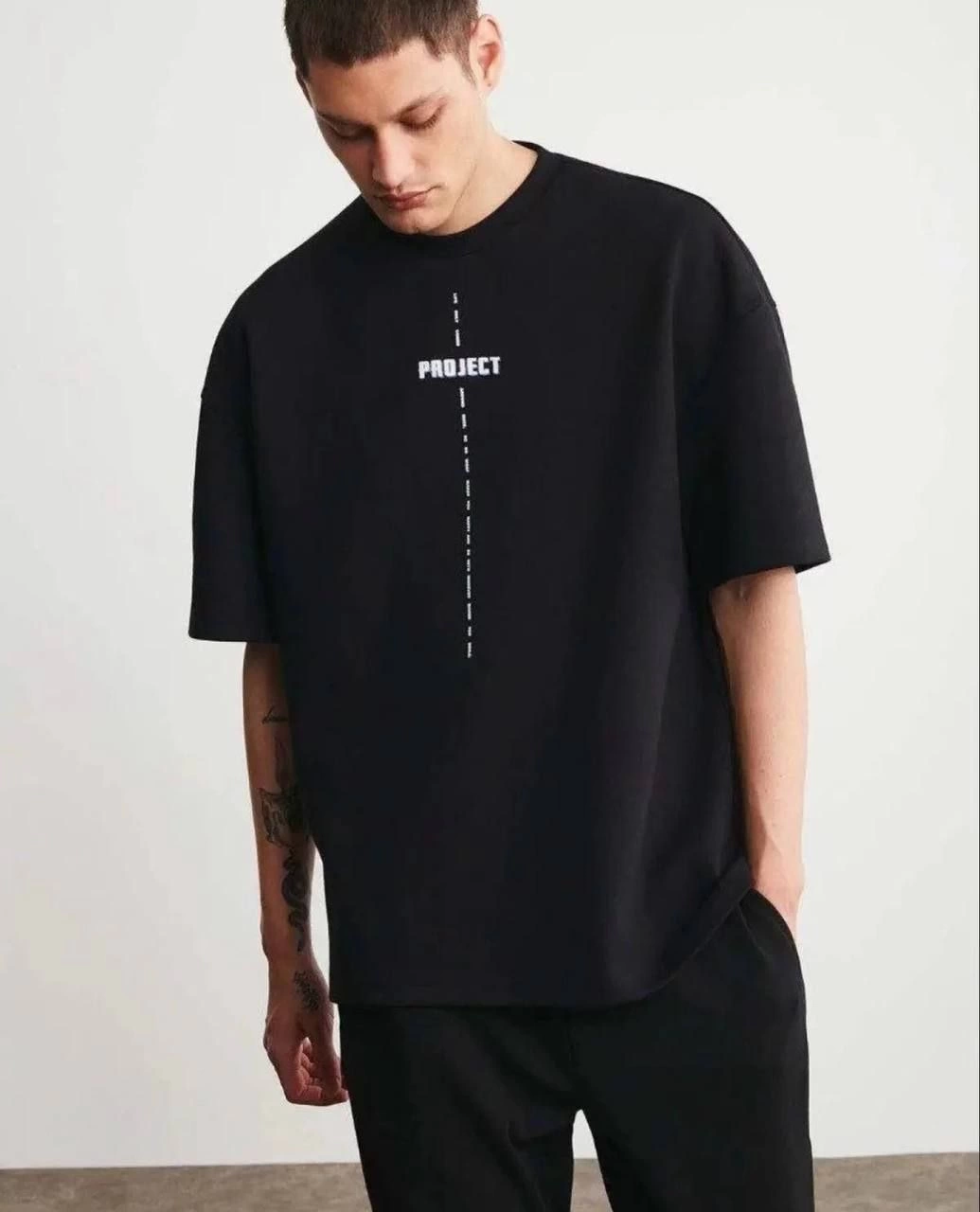 Erkek Kısa Kol Yazlık Tişört Bisiklet Yaka Baskılı Oversize T-Shirt – Siyah