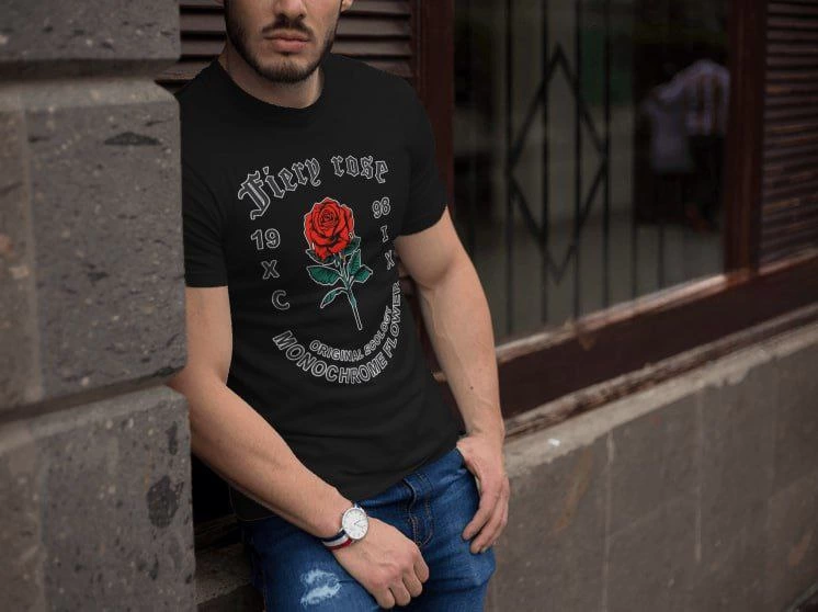 Erkek Tişort Bisiklet Yaka Baskılı Kısa kol T-Shirt – Siyah