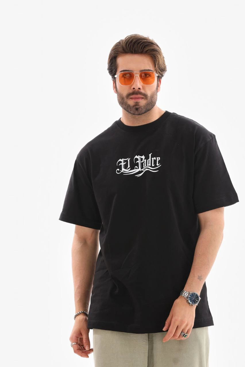 Erkek Kısa Kol Yazlık Tişört Bisiklet Yaka Baskılı Oversize T-Shirt – Siyah