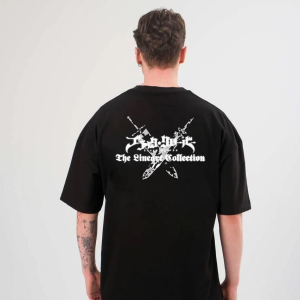 Erkek Kısa Kol Tişört Bisiklet Yaka YONCA Baskılı Oversize T-Shirt – Siyah