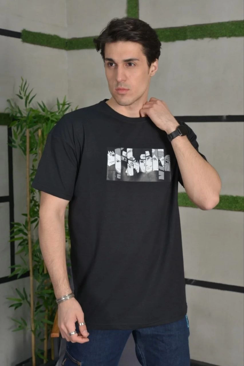 Erkek Kısa Kol Yazlık Tişört Bisiklet Yaka Baskılı Oversize T-Shirt – Siyah