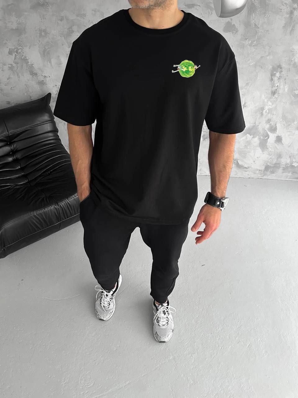 Erkek Kısa Kol Tişört Bisiklet Yaka RİCK AND MORTY Baskılı T-Shirt – Siyah