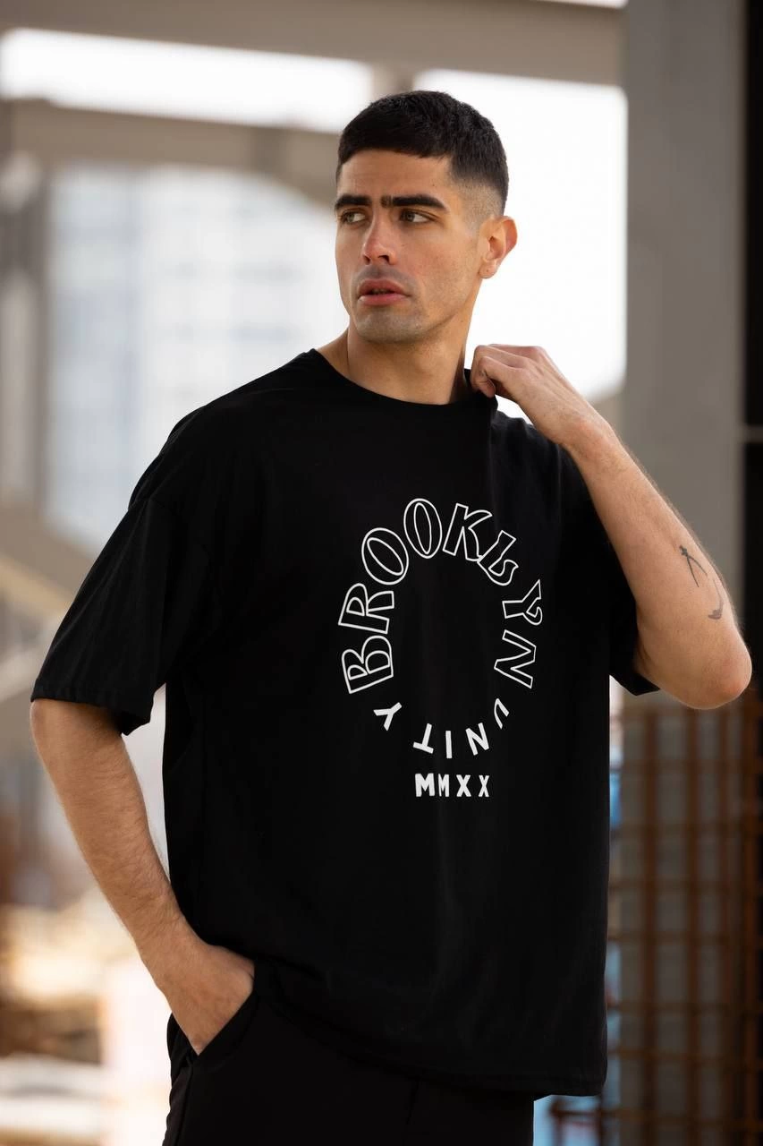 Erkek Baskılı T-Shirt Kısa Kol Bisiklet Yaka Regular Fit Rahat Kalıp Günlük Tişört – Siyah