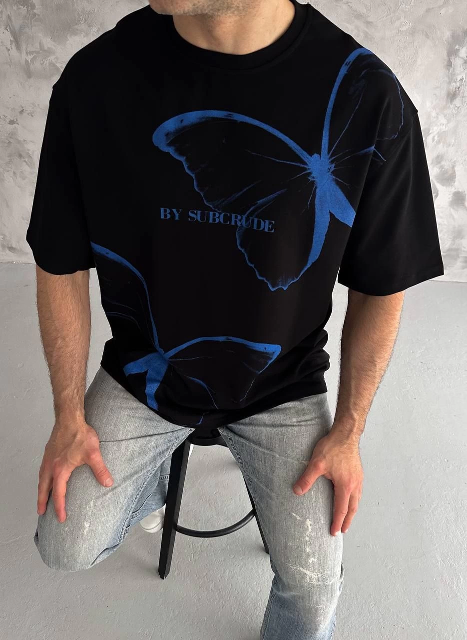 Erkek Kısa Kol Yazlık Tişört Bisiklet Yaka Baskılı Oversize T-Shirt – Siyah