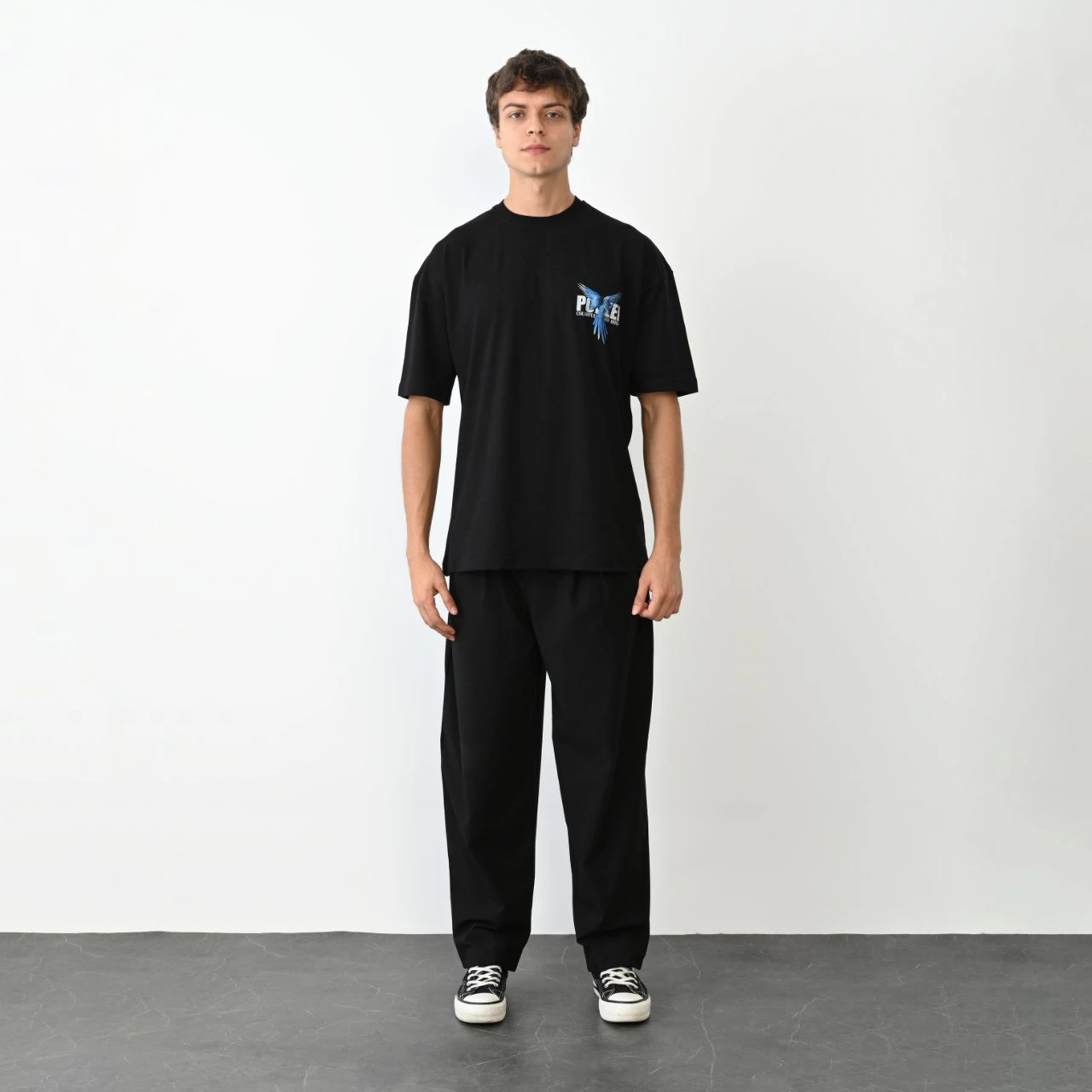 Erkek Baskılı T-Shirt Kısa Kol Bisiklet Yaka Regular Fit Rahat Kalıp Günlük Tişört – Siyah