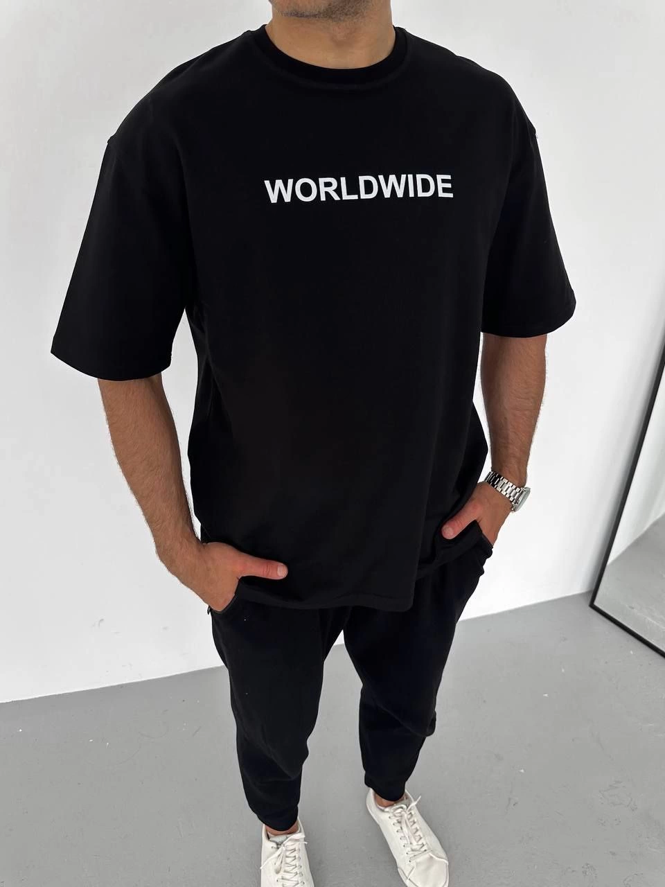 Erkek Baskılı T-Shirt Kısa Kol Bisiklet Yaka Regular Fit Rahat Kalıp Günlük Tişört – Siyah