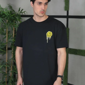Erkek Kısa Kol Yazlık Tişört Bisiklet Yaka Baskılı Oversize T-Shirt – Siyah