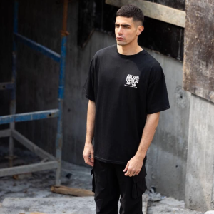 Erkek Kısa Kol Yazlık Tişört Bisiklet Yaka Baskılı Oversize T-Shirt – Siyah