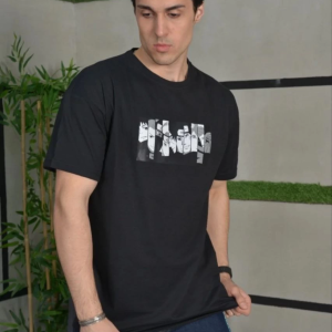 Erkek Kısa Kol Yazlık Tişört Bisiklet Yaka Baskılı Oversize T-Shirt – Siyah
