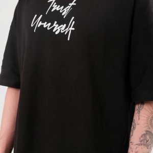 Erkek Kısa Kol Yazlık Tişört Bisiklet Yaka Baskılı Oversize T-Shirt – Siyah
