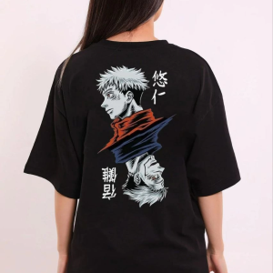 Kadın Kısa Kol Yazlık Tişört Bisiklet Yaka Baskılı Oversize T-Shirt – Siyah