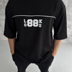Erkek Kısa Kol Yazlık Tişört Bisiklet Yaka Baskılı Oversize T-Shirt – Siyah