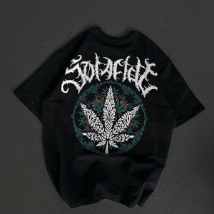 Kadın Baskılı T-Shirt Kısa Kol Bisiklet Yaka Oversize Rahat Kalıp Günlük Tişört – Siyah