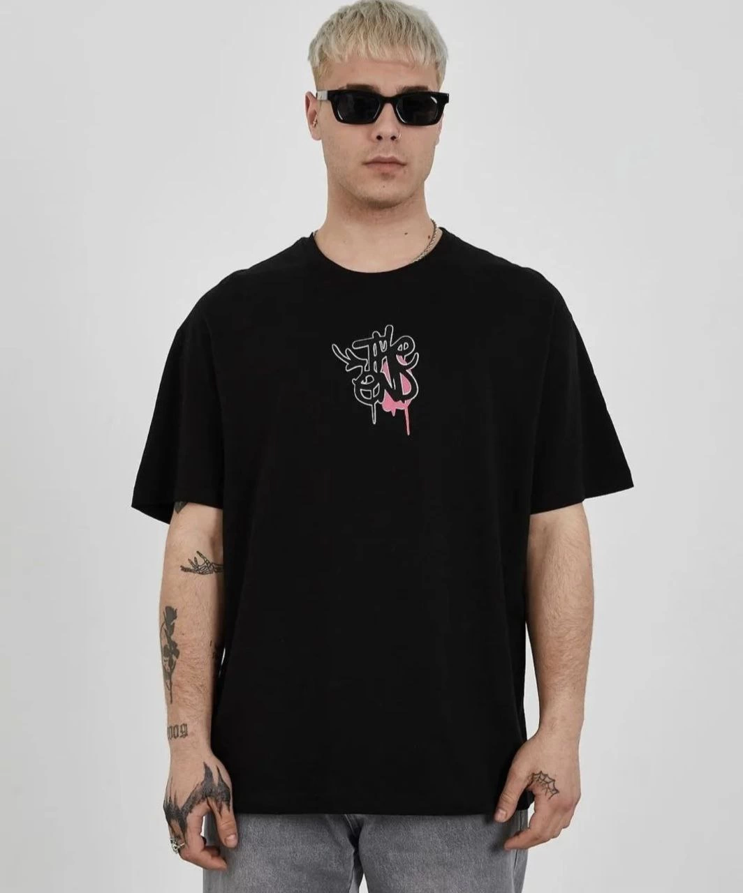 Erkek Kısa Kol Yazlık Tişört Bisiklet Yaka Baskılı Oversize T-Shirt – Siyah