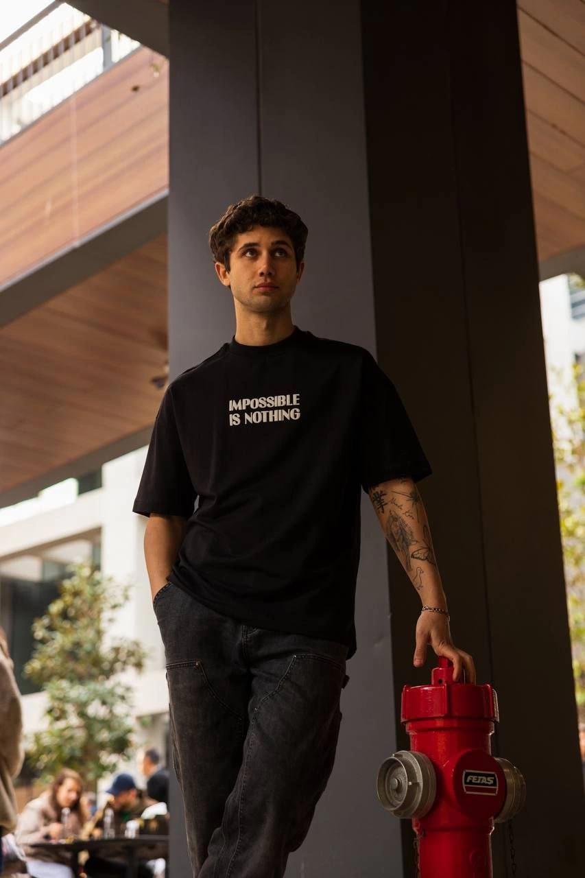 Erkek Kısa Kol Yazlık Tişört Bisiklet Yaka Baskılı Oversize T-Shirt – Siyah