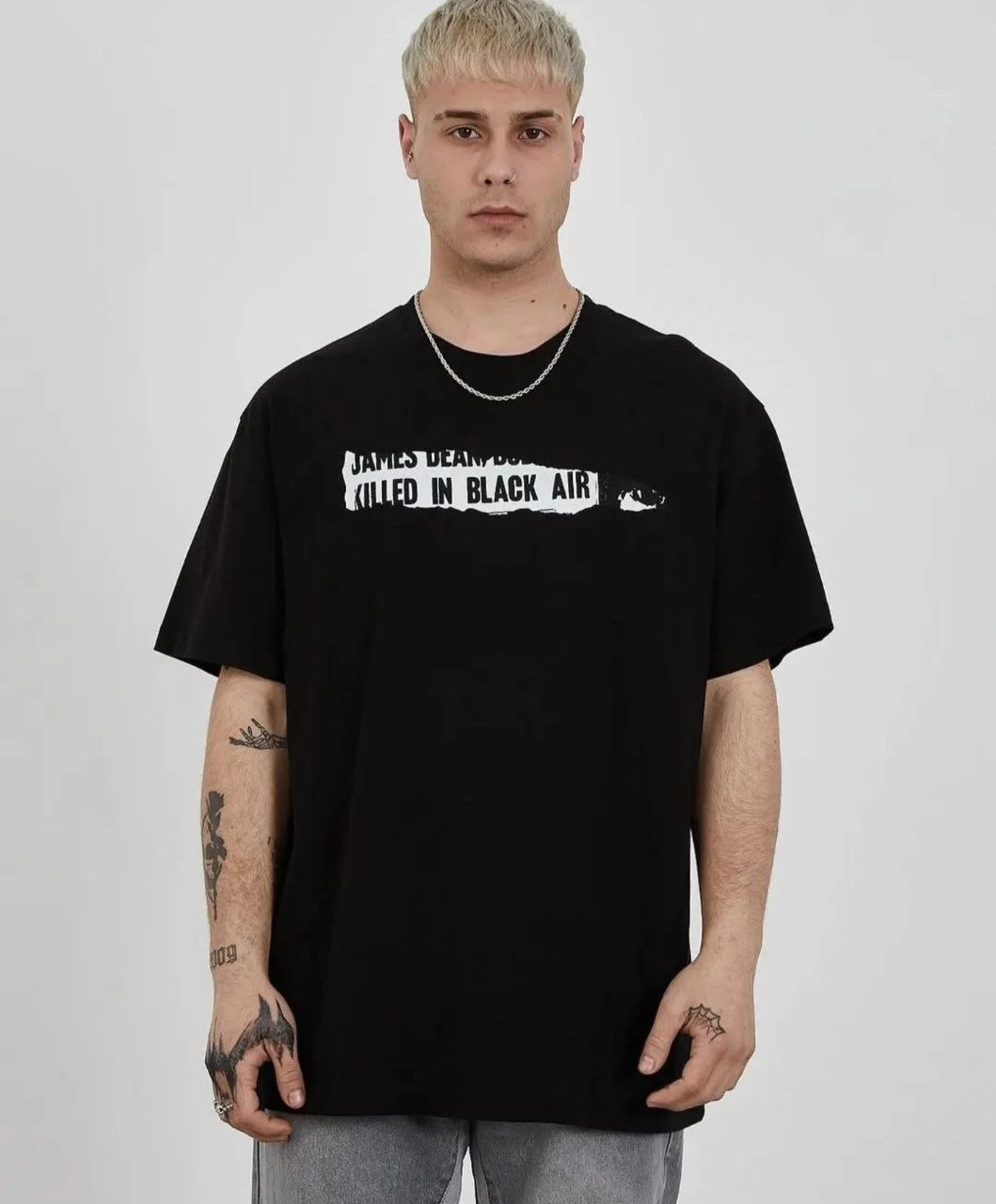 Erkek Kısa Kol Yazlık Tişört Bisiklet Yaka Baskılı Oversize T-Shirt – Siyah