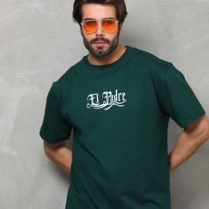 Erkek Kısa Kol Yazlık Tişört Bisiklet Yaka Baskılı Oversize T-Shirt – Yeşil