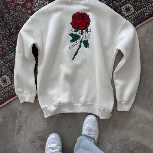 ERKEK 3 iplik Pamuklu Bisiklet Yaka Ön Ve Arka Baskılı SweatShirt – Beyaz