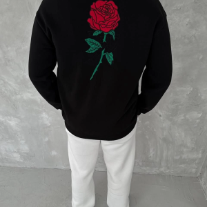 ERKEK 3 iplik Pamuklu Bisiklet Yaka Ön Ve Arka Baskılı SweatShirt – Siyah