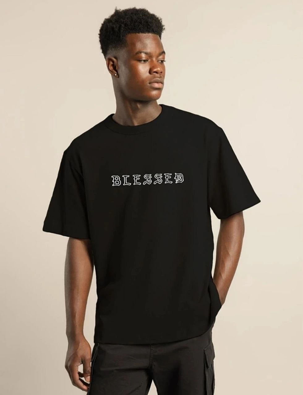 Erkek Baskılı T-Shirt Kısa Kol Bisiklet Yaka Regular Fit Rahat Kalıp Günlük Tişört – Siyah
