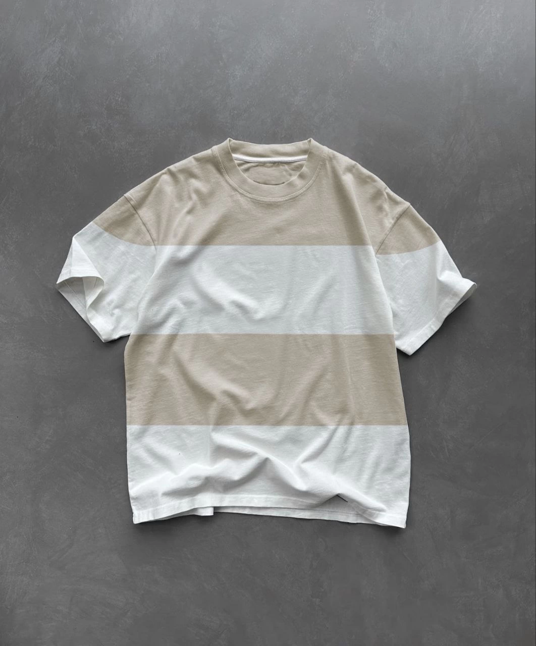 Erkek  Kısa kol Bisiklet Yaka Parçalı T-Shirt – Bej