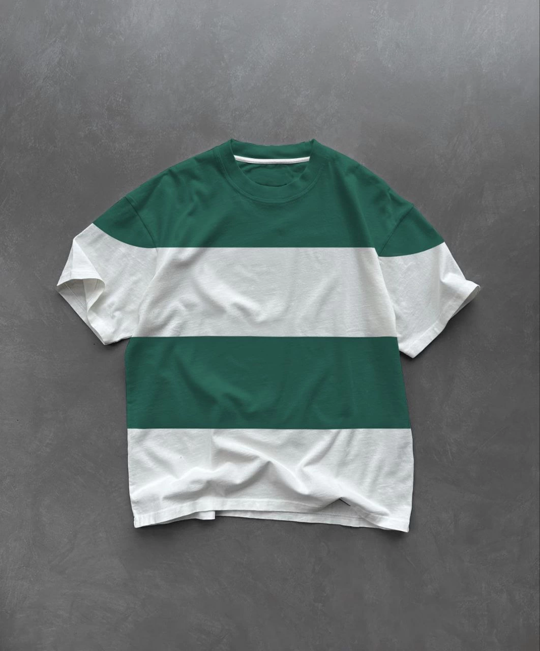 Erkek  Kısa kol Bisiklet Yaka Parçalı T-Shirt – Yeşil