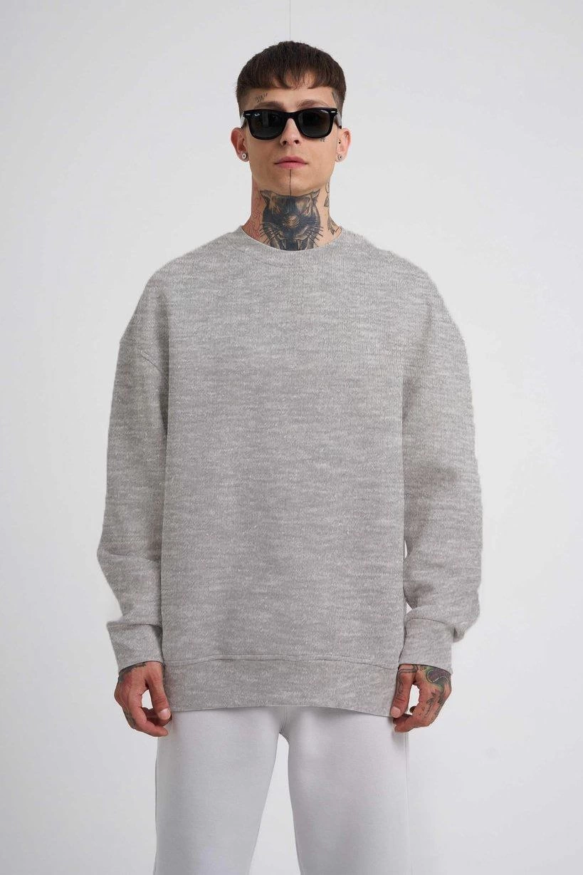 ERKEK Bisikilet Yaka 3 İplik Pamuklu SweatShirt – Gri
