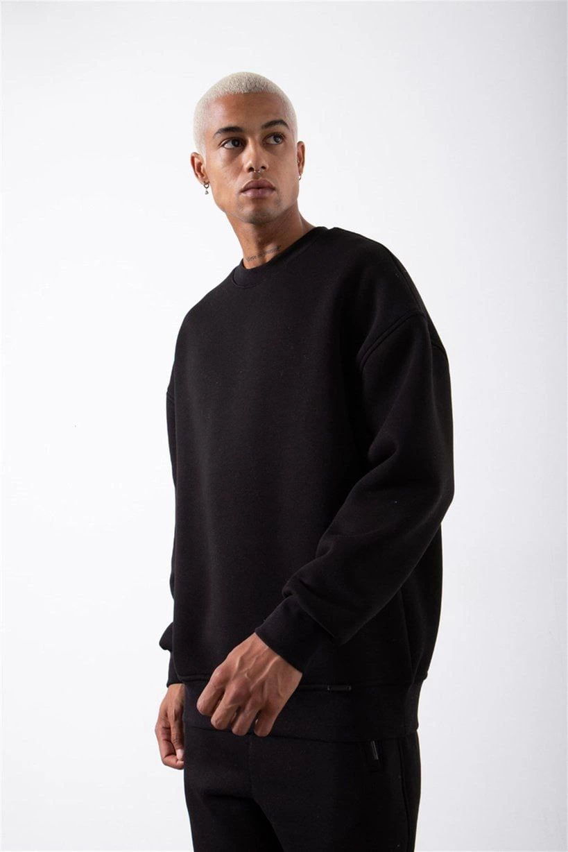 ERKEK Bisikilet Yaka 3 İplik Pamuklu SweatShirt – Siyah