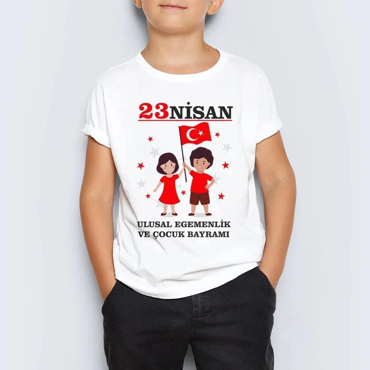 Unisex Çocuk Baskılı T-Shirt – Beyaz