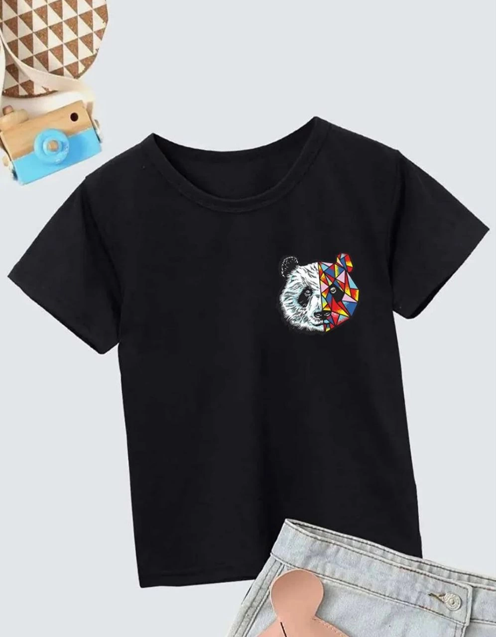 Unisex Çocuk Baskılı T-Shirt – Siyah