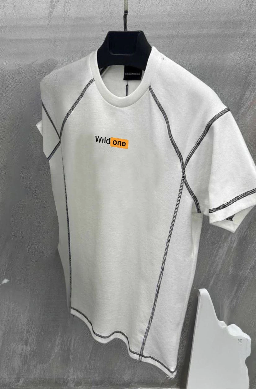 Erkek Tişört Karoyaka Dikişli Oversize T-Shirt – Beyaz