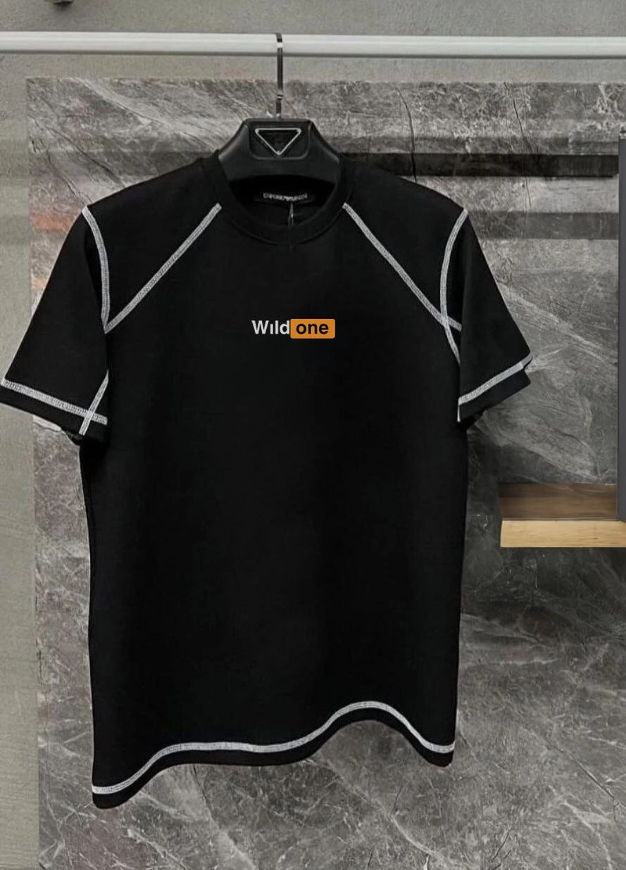 Erkek Tişört Karoyaka Dikişli Oversize T-Shirt – Siyah