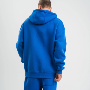 ERKEK 3 İplik Oversize Kapşonlu Basic SweatShirt Hoodie – Mavi