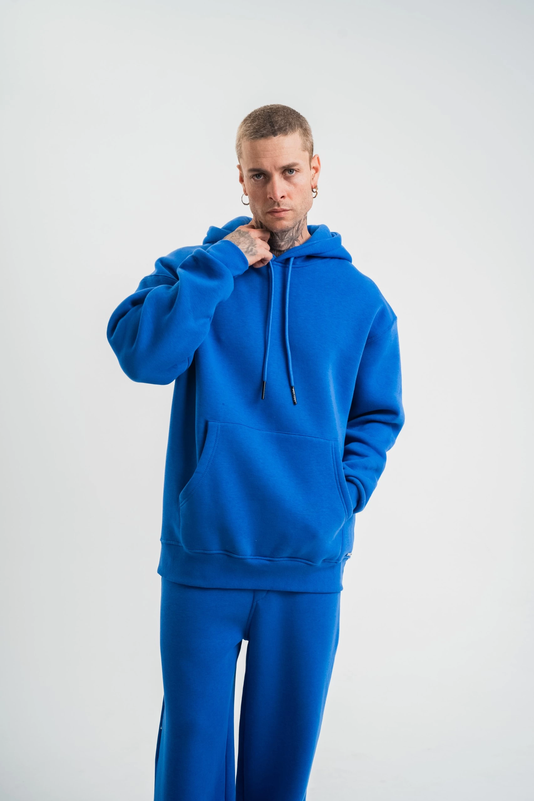 ERKEK 3 İplik Oversize Kapşonlu Basic SweatShirt Hoodie – Mavi