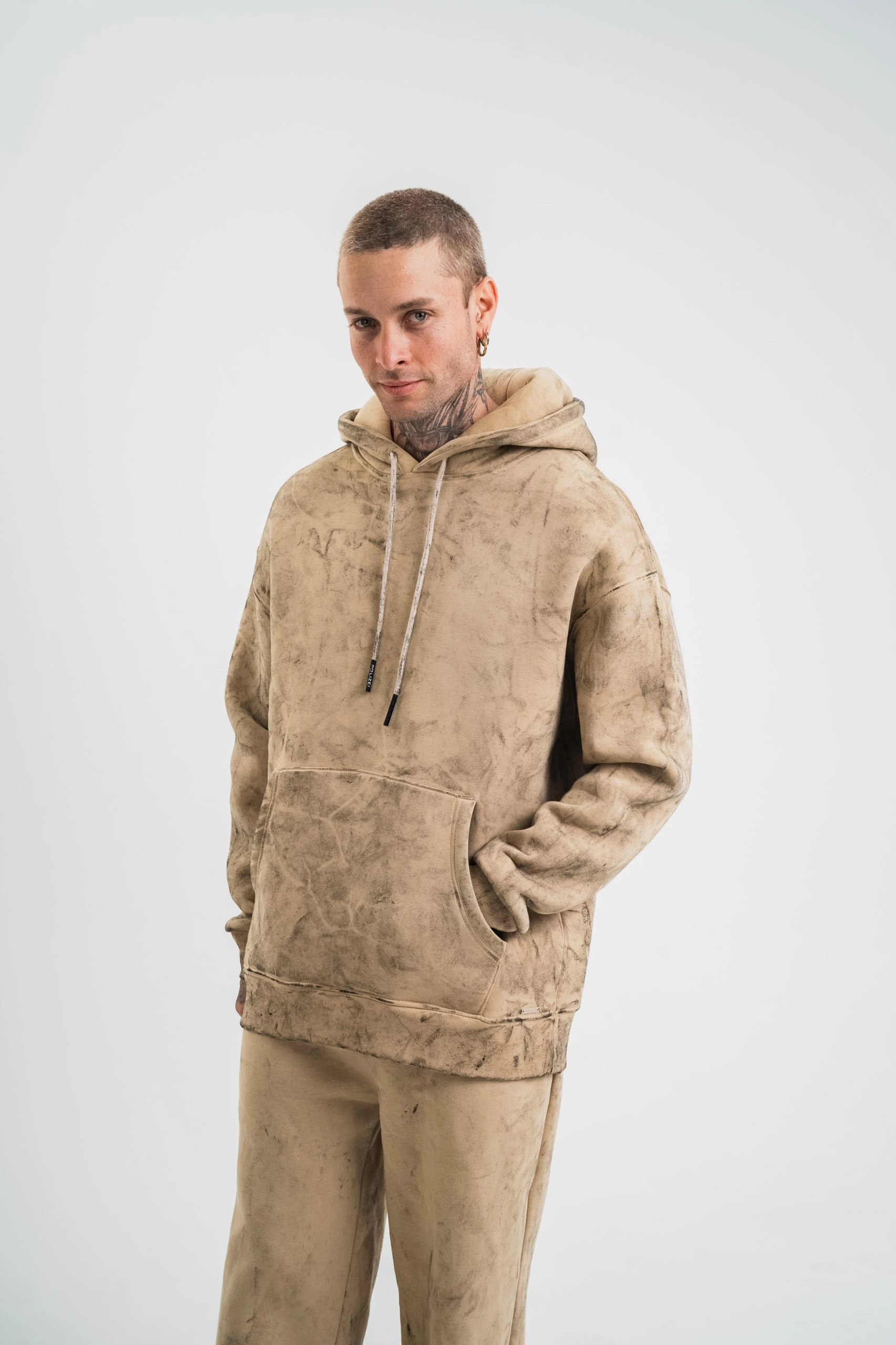 ERKEK 3 iplik Pamuklu Oversize Kapüşonlu Yıkamalı Hoodie SweatShirt – Bej