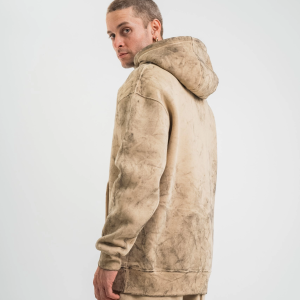 ERKEK 3 iplik Pamuklu Oversize Kapüşonlu Yıkamalı Hoodie SweatShirt – Bej