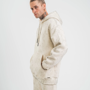 ERKEK 3 iplik Pamuklu Oversize Kapşonlu Yıkamalı SweatShirt Hoodie – Krem