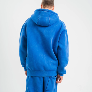 ERKEK 3 İplik Pamuklu Oversize Kapüşonlu Yıkamalı Hoodie SweatShirt – Mavi