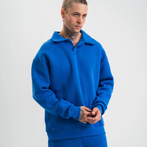 Erkek Açık Yakalı Oversize 3 İplik Pamuklu Sweatshirt – Mavii