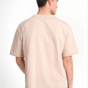 ERKEK Düz Tişört Bisikilet Yaka Kısa Kol Oversize T-shirt – Bej