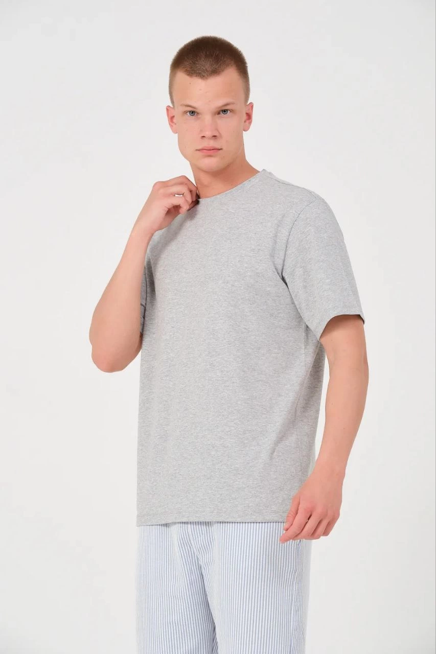 Erkek Düz T-Shirt Kısa Kol Bisiklet Yaka Regular Fit Rahat Kalıp Günlük Tişört – Gri