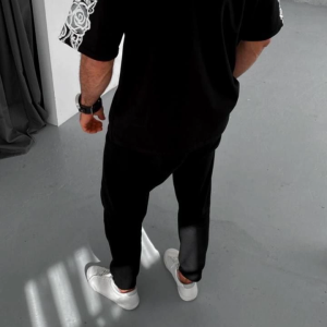 Erkek Kısa Kol Yazlık Tişört Bisiklet Yaka Baskılı Oversize T-Shirt – Siyah