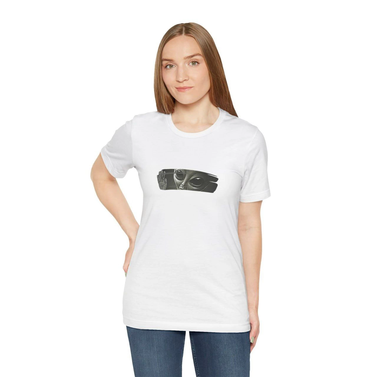 Kadın Bisiklet Yaka Baskılı kısa kol T-Shirt – Beyaz