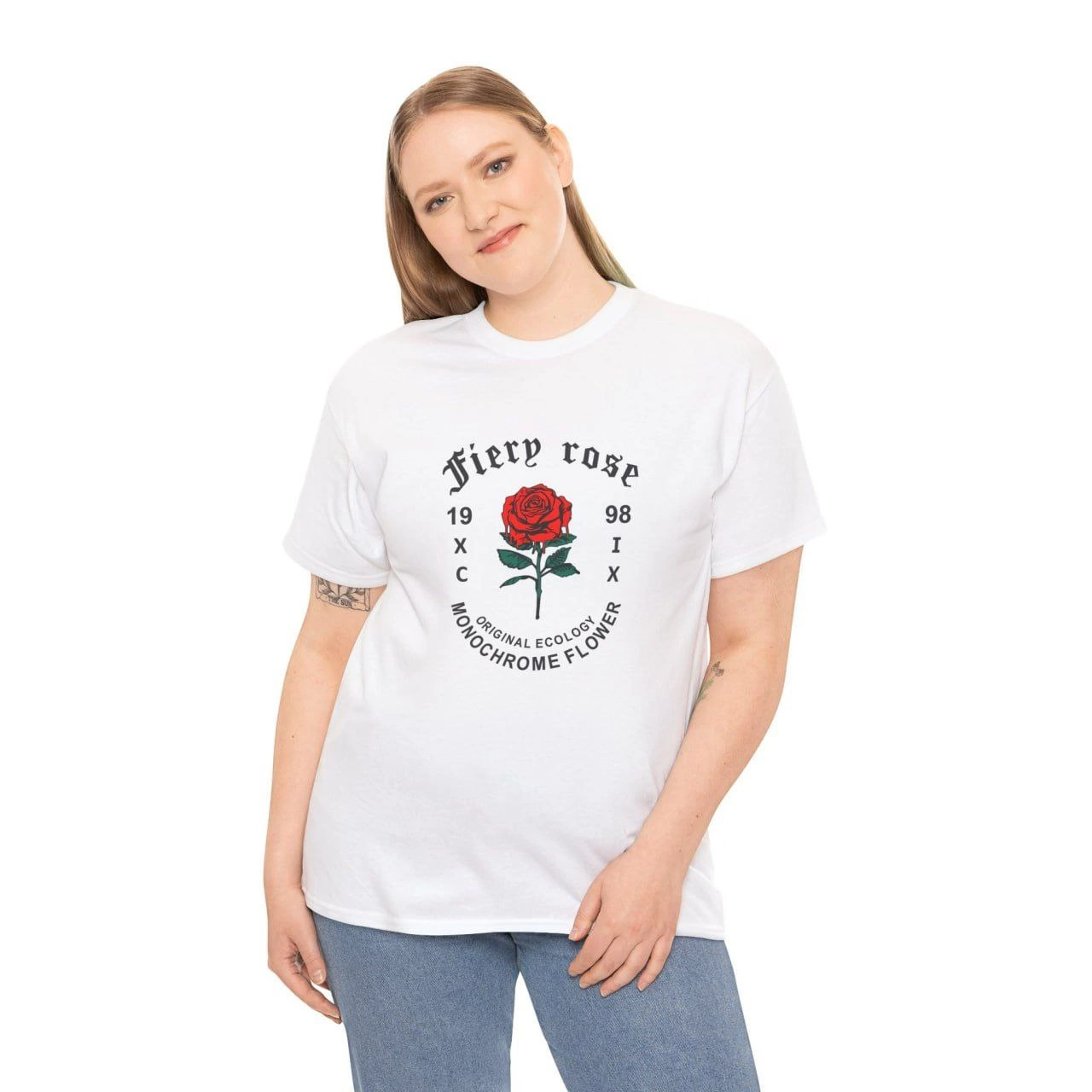 Kadın Bisiklet Yaka Baskılı Kısa kol T-Shirt – Beyaz