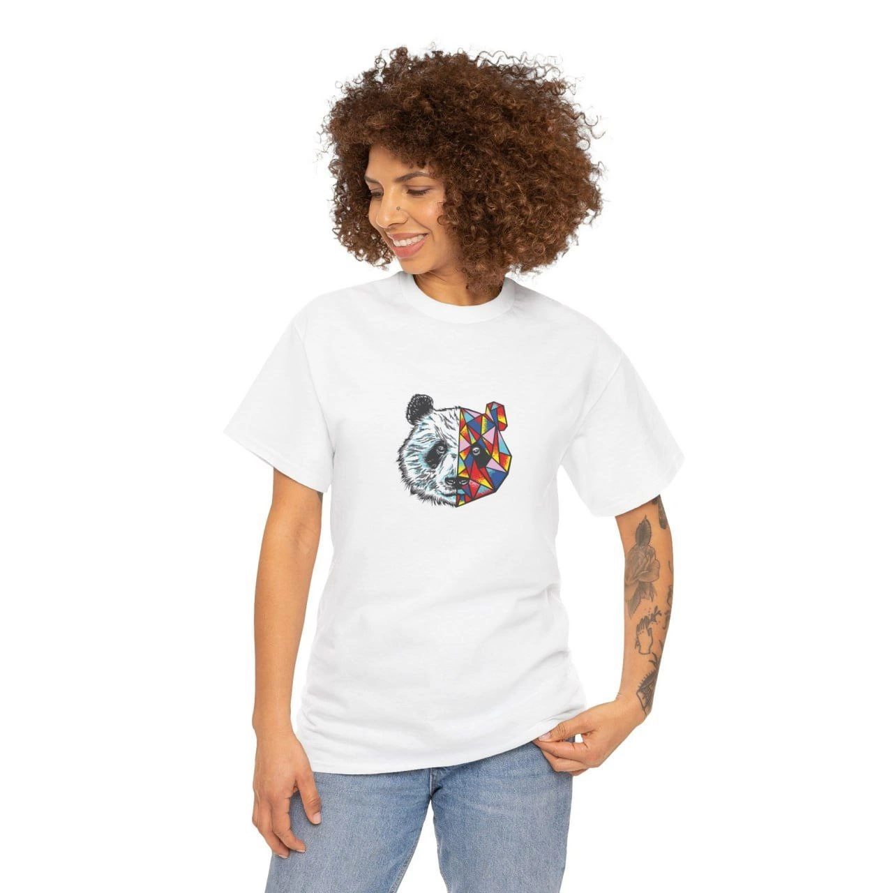 Kadın Bisiklet Yaka Baskılı Kısa kol T-Shirt – Beyaz