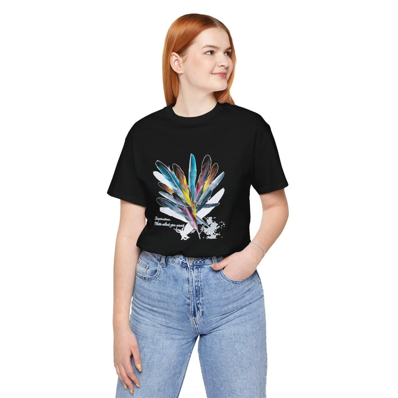 Kadın Baskılı T-Shirt Kısa Kol Bisiklet Yaka Oversize Rahat Kalıp Tişört – Siyah