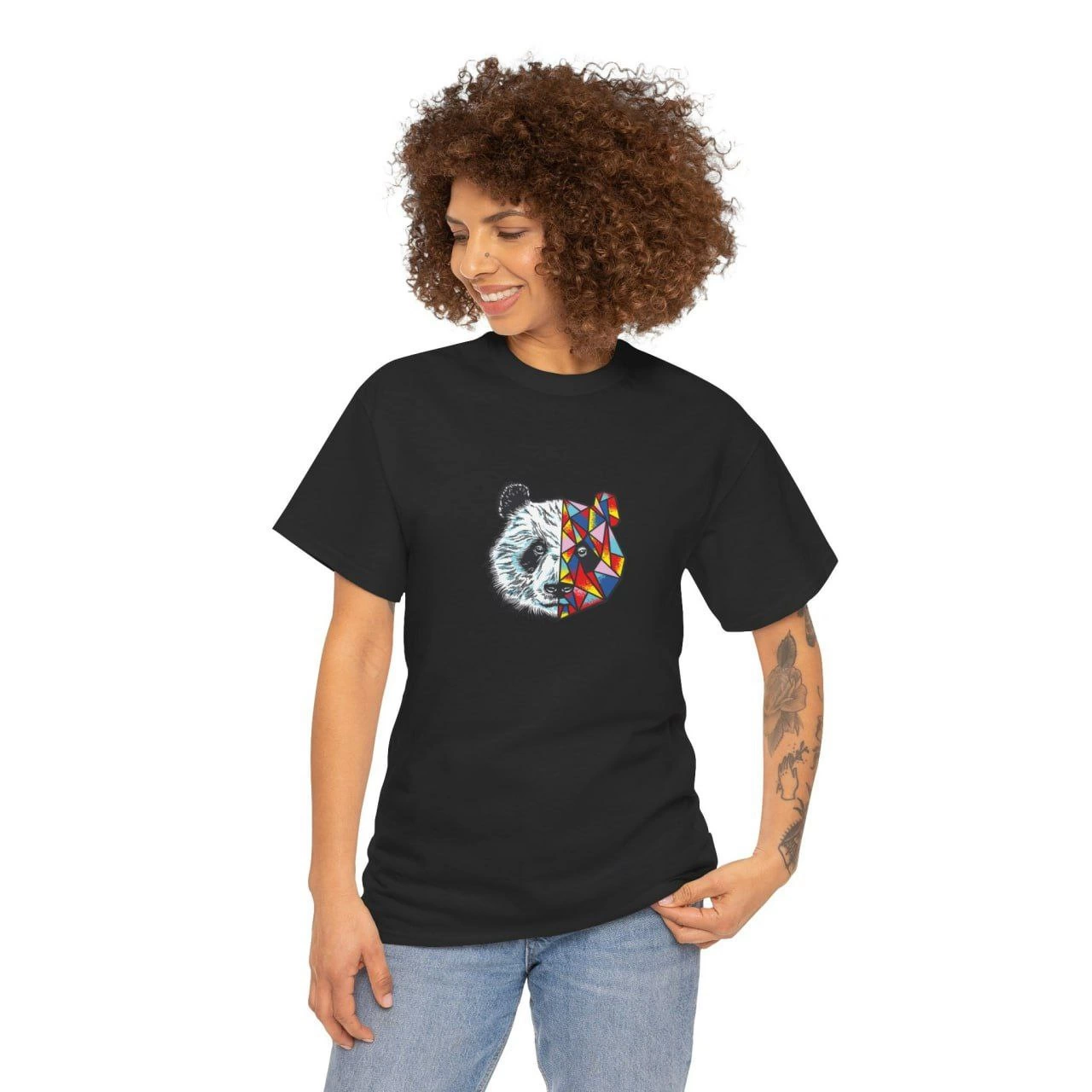 Kadın Bisiklet Yaka Baskılı Kısa kol T-Shirt – Siyah