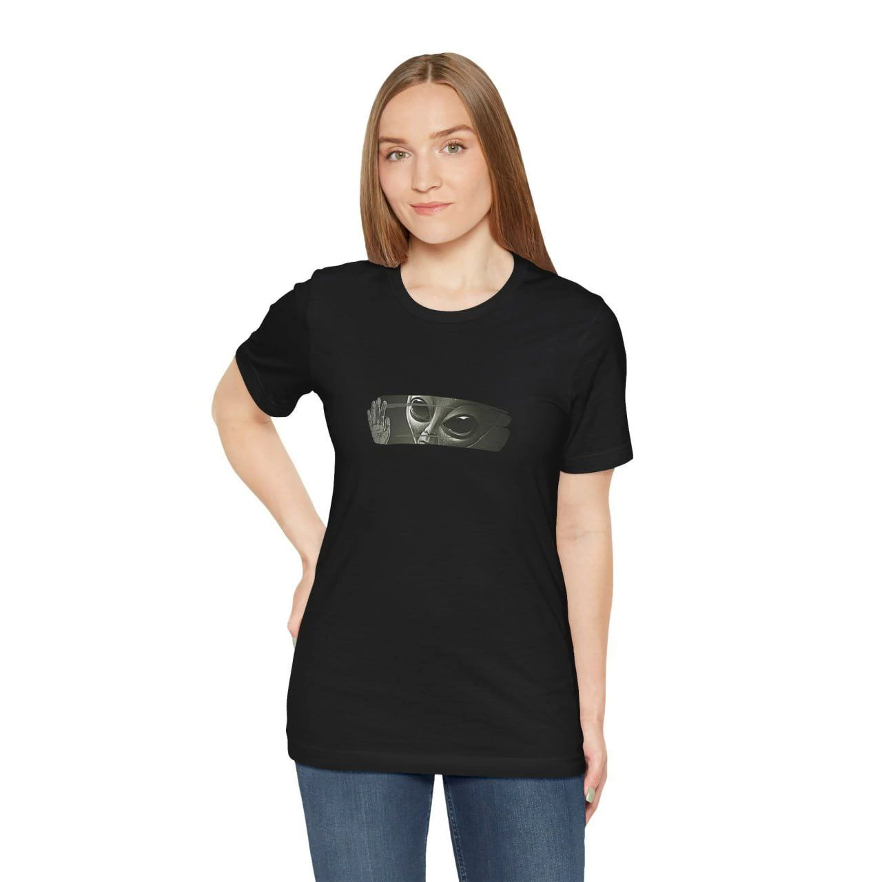 Kadın Bisiklet Yaka Baskılı Kısa kol T-Shirt – Siyah