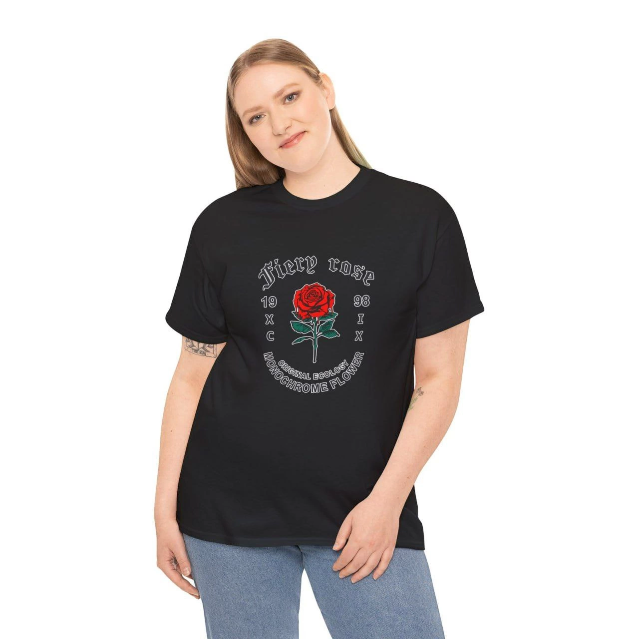 Kadın Bisiklet Yaka Baskılı Kısa kol T-Shirt – Siyah